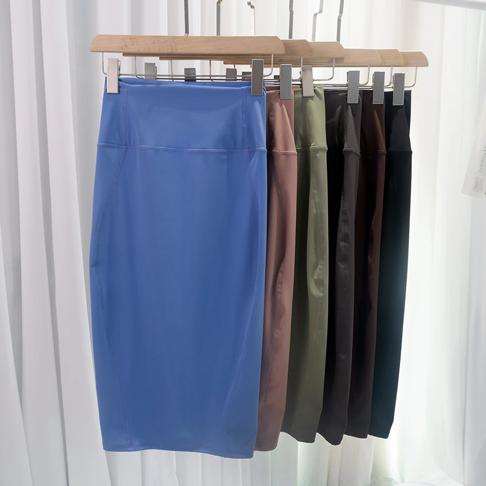 LULU FLORA Hip Hugging Skirt, Half Body Skirt, High Elasticity, High Waist Yoga, Spring and Summer Mid Length, Retro Nude Style