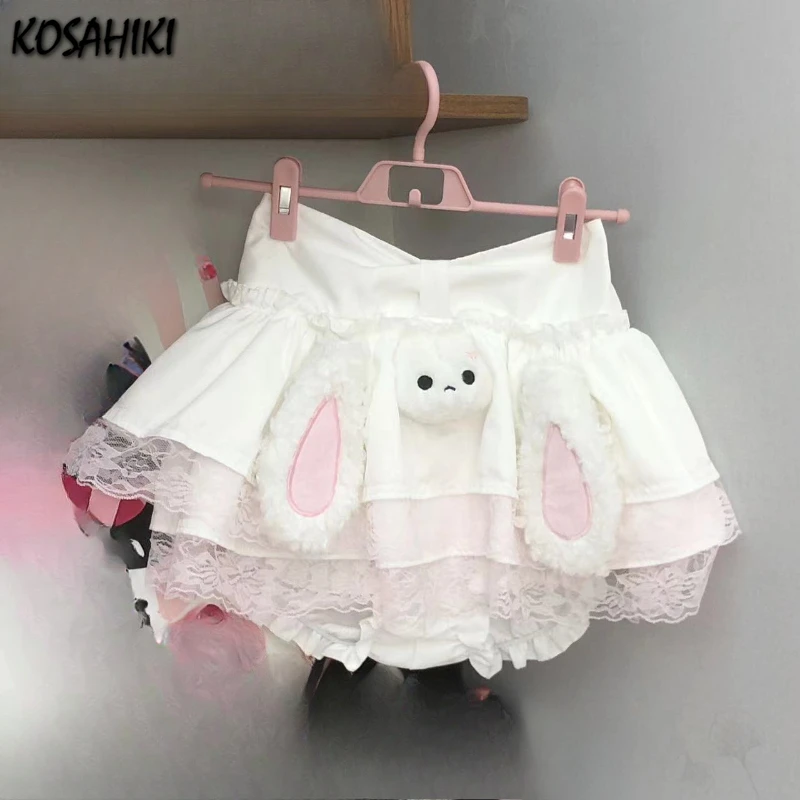 Spring Japanese Kawaii Lace Patchwork Skirts Womens Harajuku Cartoon Cake Skirt Y2k Aesthetic Ruffled Faldas Mujer Moda 2026