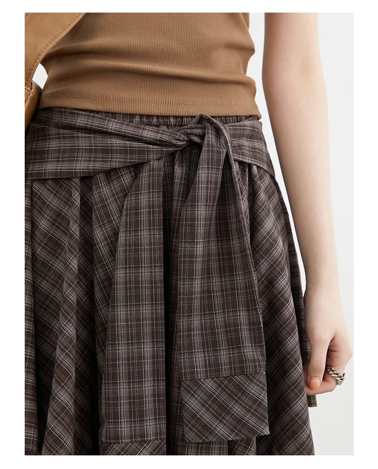 CHIC VEN Women Skirts A Line Elastic Waist Strap Ties Irregular Plaid Half Length Skirt Female Short Skirt Woman Summer 2025