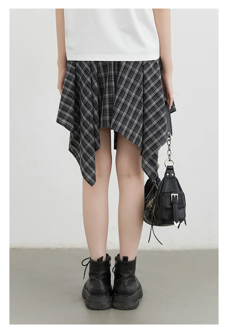 CHIC VEN Women Skirts A Line Elastic Waist Strap Ties Irregular Plaid Half Length Skirt Female Short Skirt Woman Summer 2025