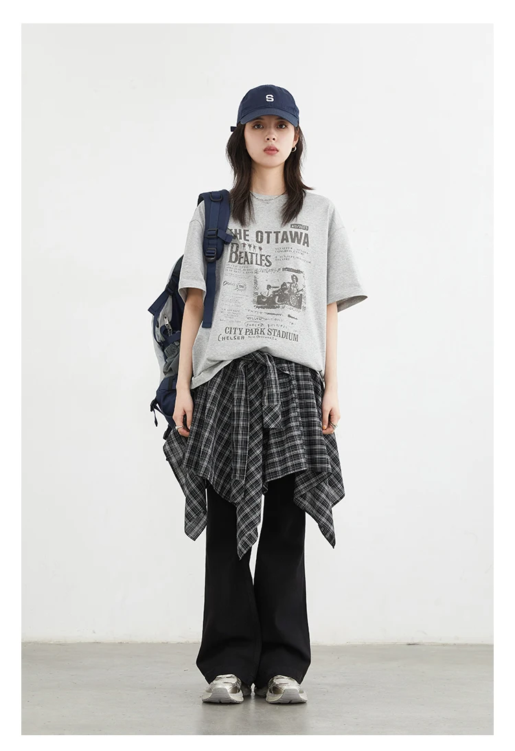 CHIC VEN Women Skirts A Line Elastic Waist Strap Ties Irregular Plaid Half Length Skirt Female Short Skirt Woman Summer 2025