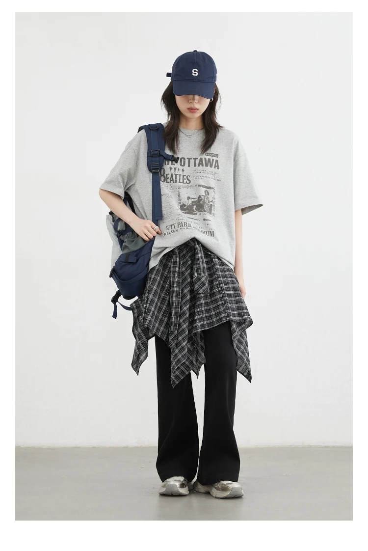 CHIC VEN Women Skirts A Line Elastic Waist Strap Ties Irregular Plaid Half Length Skirt Female Short Skirt Woman Summer 2025