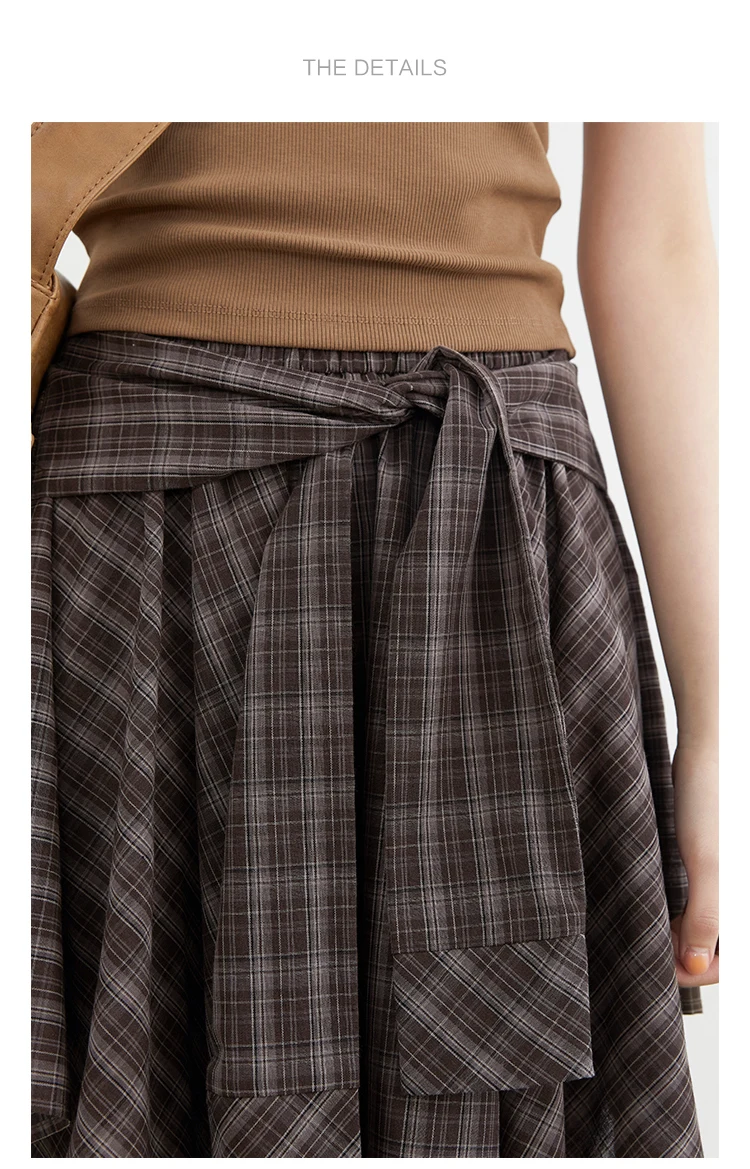 CHIC VEN Women Skirts A Line Elastic Waist Strap Ties Irregular Plaid Half Length Skirt Female Short Skirt Woman Summer 2025