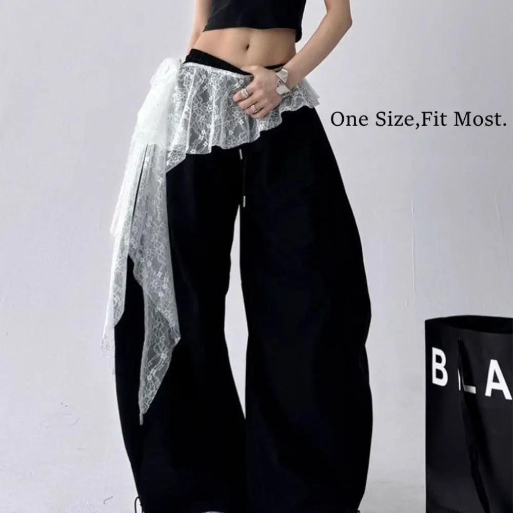 Jeans Pants Decor Embroidered Flower Lace Mini Skirt Irregular See Through Ruched Skirts High Waist Harajuku Pleated Skirts
