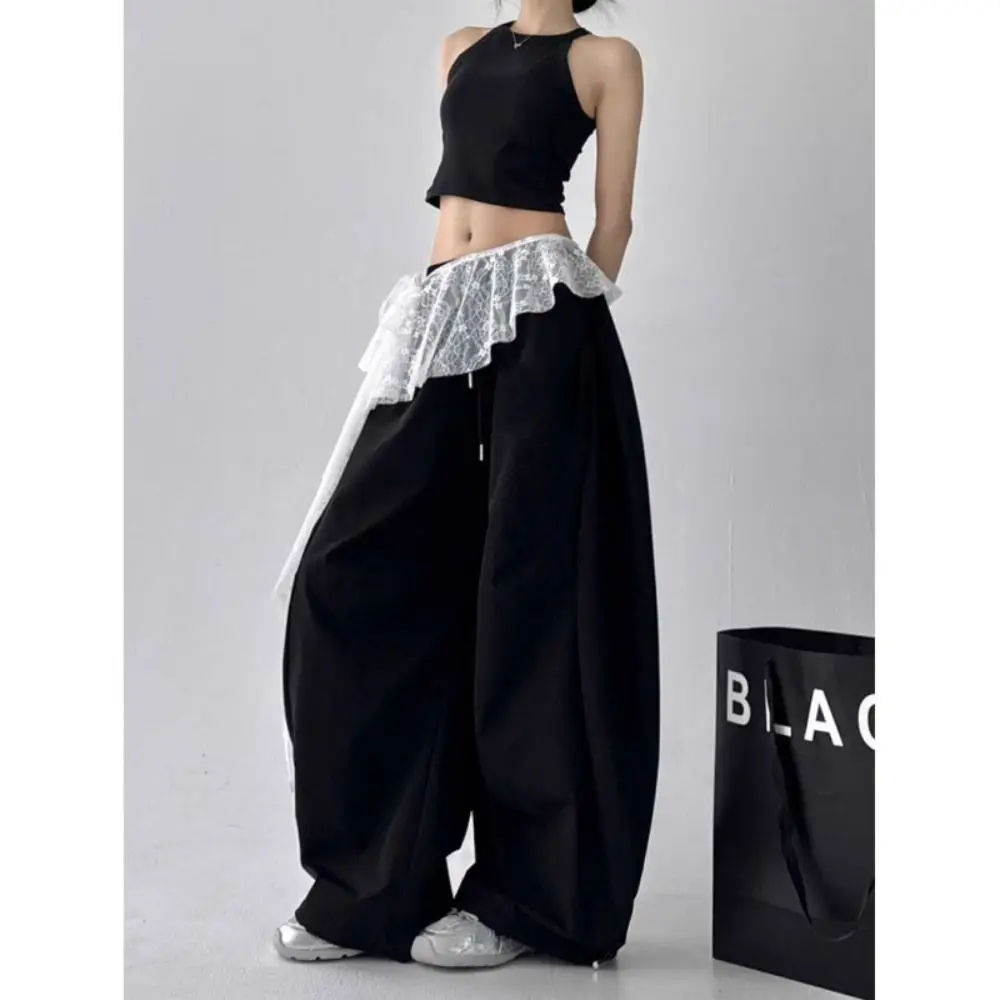 Jeans Pants Decor Embroidered Flower Lace Mini Skirt Irregular See Through Ruched Skirts High Waist Harajuku Pleated Skirts
