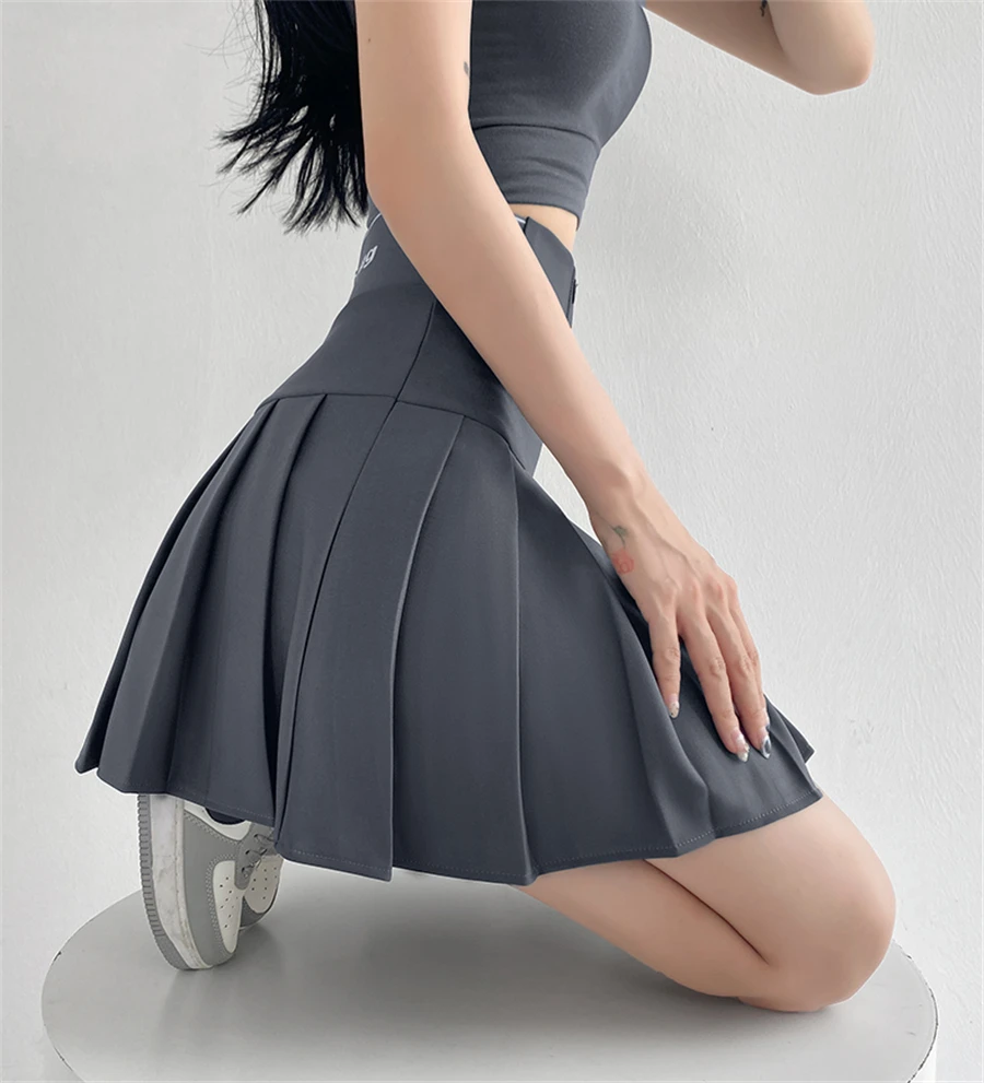 Streetwear High Waist Mini Pleated Skirts Women Korean Preppy Style Chic Short Faldas Elegant Black Safety Lined Tennis Saia