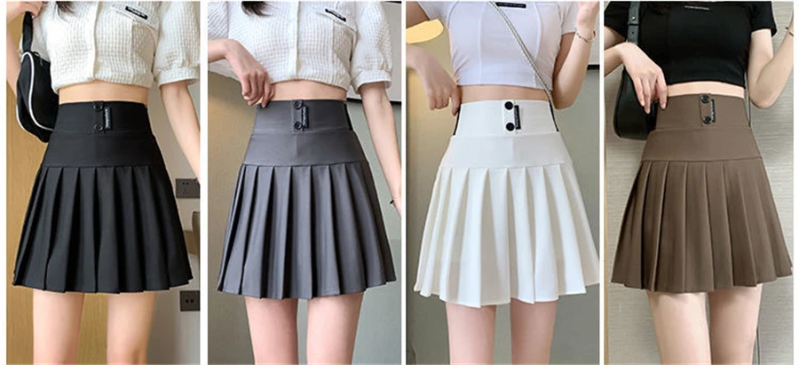 Streetwear High Waist Mini Pleated Skirts Women Korean Preppy Style Chic Short Faldas Elegant Black Safety Lined Tennis Saia