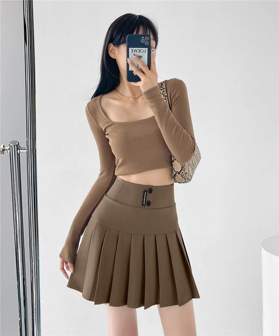 Streetwear High Waist Mini Pleated Skirts Women Korean Preppy Style Chic Short Faldas Elegant Black Safety Lined Tennis Saia