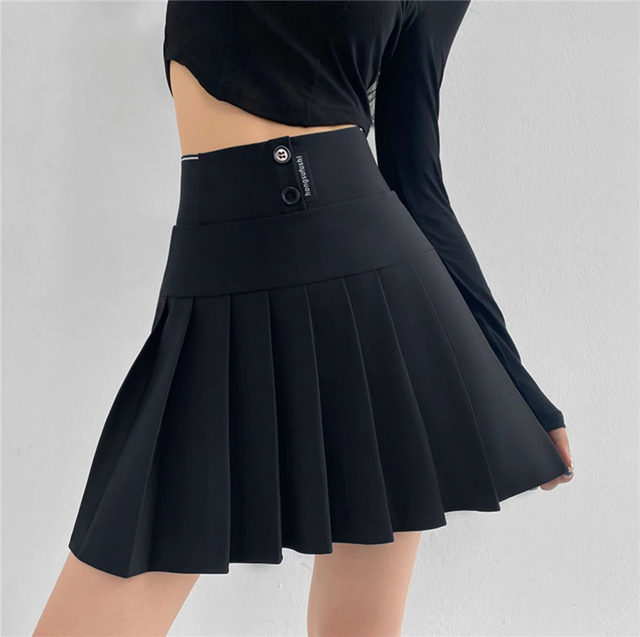 Streetwear High Waist Mini Pleated Skirts Women Korean Preppy Style Chic Short Faldas Elegant Black Safety Lined Tennis Saia