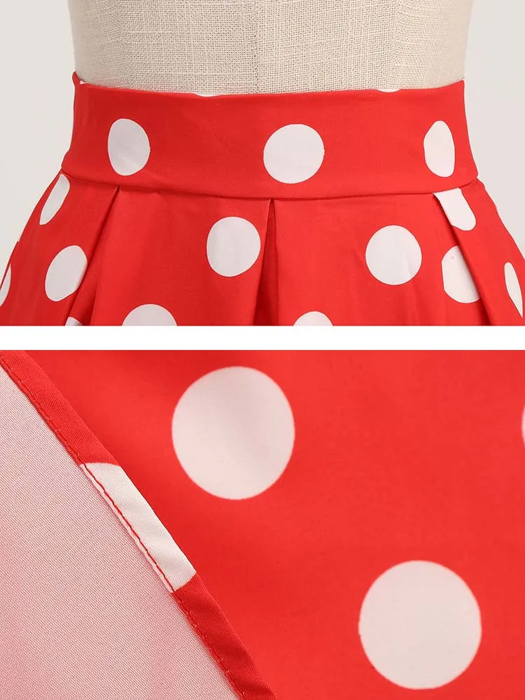 Vintage Women's Summer Skirts High Waist Polka Dot Print Red White Black Elegant 50s Midi Tunic Knee Length