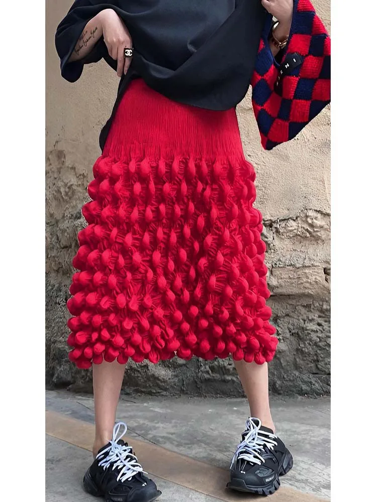 Miyake Pleated Bubble Skirt Women 2023 Autumn New Korean Harajuku Fashion Designer Unique Yellow Hand Pleated Skirt