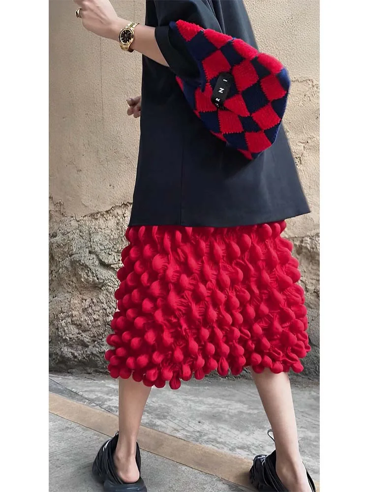 Miyake Pleated Bubble Skirt Women 2023 Autumn New Korean Harajuku Fashion Designer Unique Yellow Hand Pleated Skirt