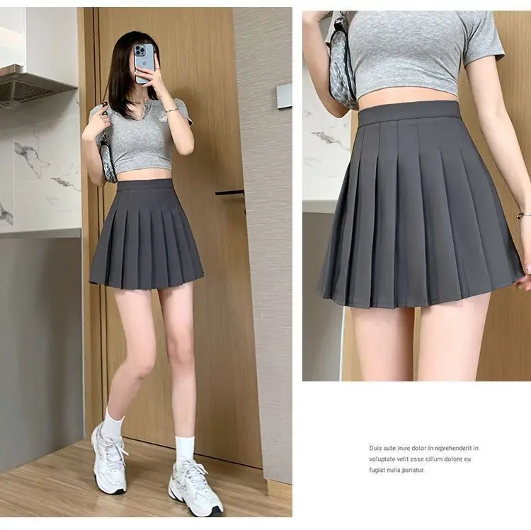 New Pleated Skirt for 2025 Womens Mini Skirts Japanese School High Waist Kawaii Cute Grey Plaid Skirt Uniform Harajuku Jupe