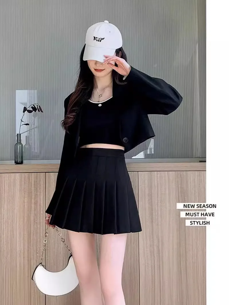 New Pleated Skirt for 2025 Womens Mini Skirts Japanese School High Waist Kawaii Cute Grey Plaid Skirt Uniform Harajuku Jupe