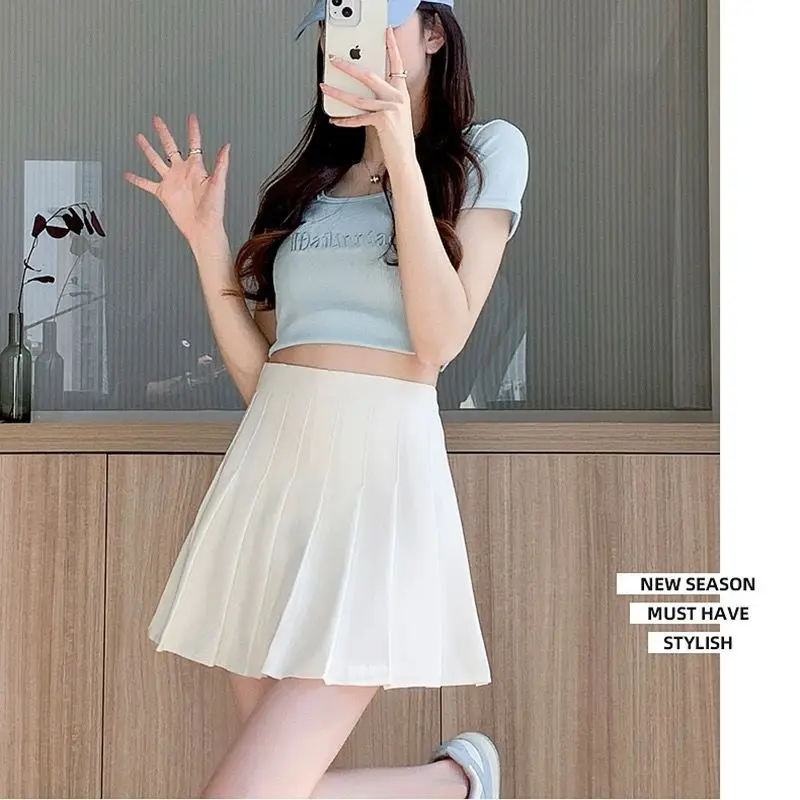 New Pleated Skirt for 2025 Womens Mini Skirts Japanese School High Waist Kawaii Cute Grey Plaid Skirt Uniform Harajuku Jupe
