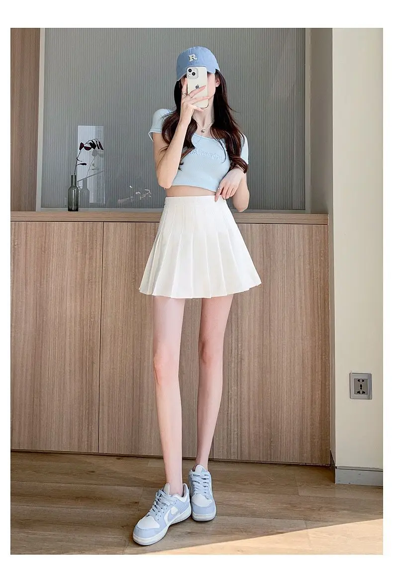 New Pleated Skirt for 2025 Womens Mini Skirts Japanese School High Waist Kawaii Cute Grey Plaid Skirt Uniform Harajuku Jupe