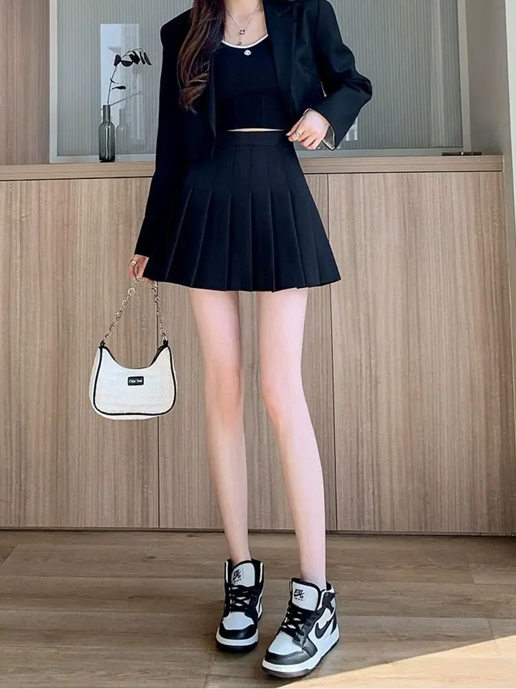 New Pleated Skirt for 2025 Womens Mini Skirts Japanese School High Waist Kawaii Cute Grey Plaid Skirt Uniform Harajuku Jupe