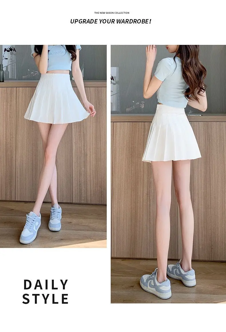 New Pleated Skirt for 2025 Womens Mini Skirts Japanese School High Waist Kawaii Cute Grey Plaid Skirt Uniform Harajuku Jupe