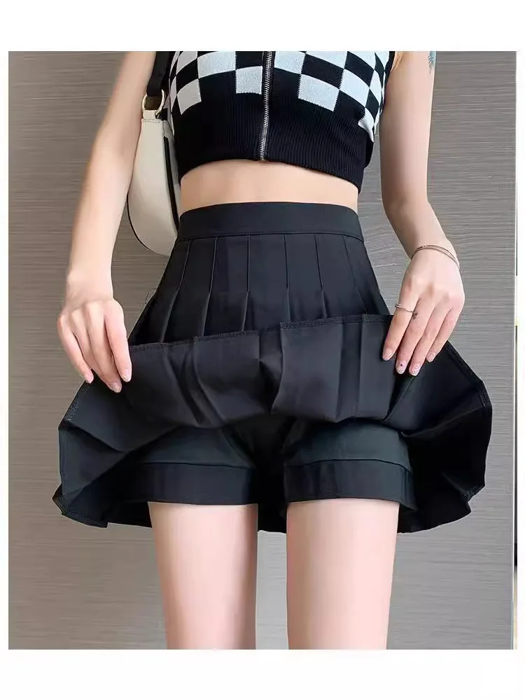 New Pleated Skirt for 2025 Womens Mini Skirts Japanese School High Waist Kawaii Cute Grey Plaid Skirt Uniform Harajuku Jupe