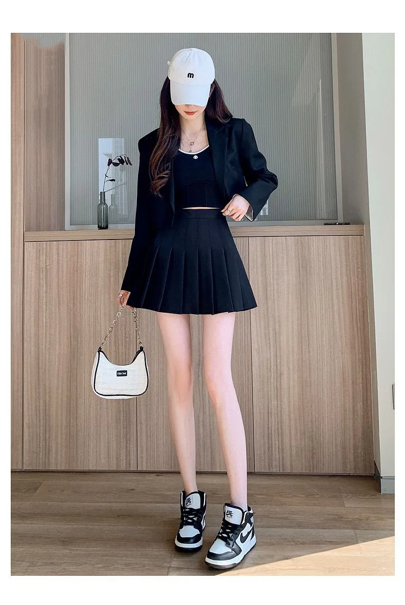 New Pleated Skirt for 2025 Womens Mini Skirts Japanese School High Waist Kawaii Cute Grey Plaid Skirt Uniform Harajuku Jupe