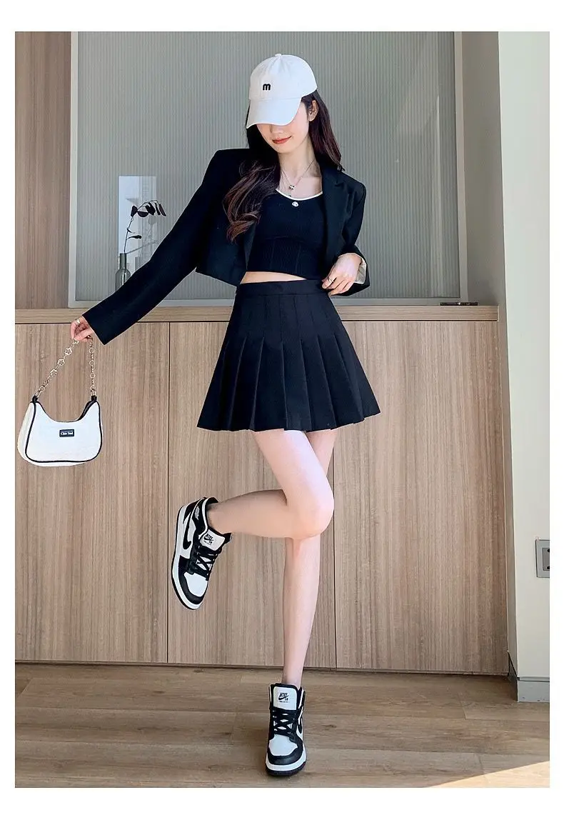 New Pleated Skirt for 2025 Womens Mini Skirts Japanese School High Waist Kawaii Cute Grey Plaid Skirt Uniform Harajuku Jupe