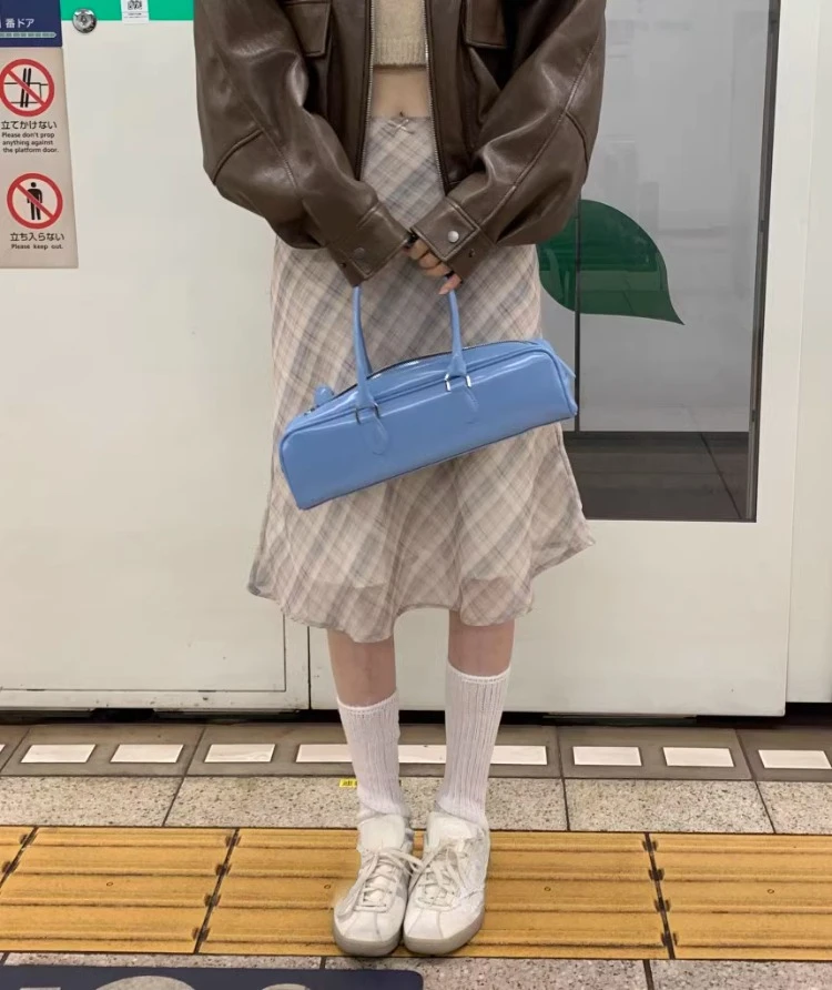 2026 Summer Vintage Midi Plaid Striped Print Skirts Women Sweet Loose Pleated Ladies Skirt High Waist Korean Style Woman Skirts