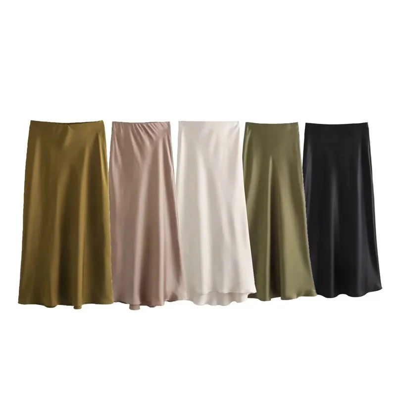 2025 Black Satin Skirt Woman High Waist Elegant Long Skirts For Women Fashion Summer Midi Skirt Office Women's Skirts