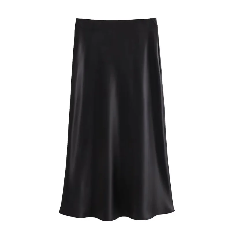 2025 Black Satin Skirt Woman High Waist Elegant Long Skirts For Women Fashion Summer Midi Skirt Office Women's Skirts
