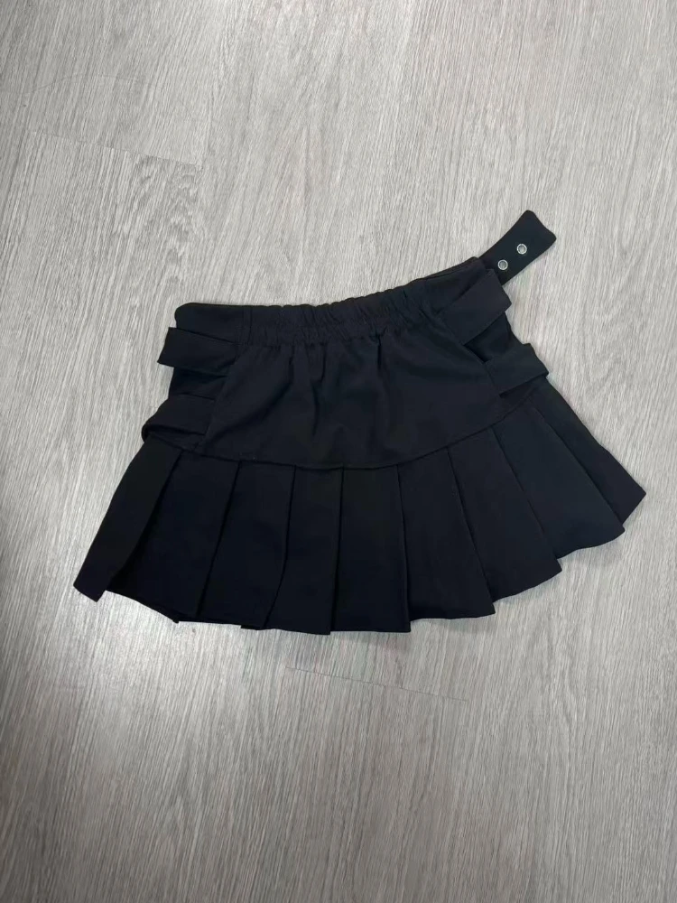 Black High Street Gothic Rivet Mini Skirt Woman Y2K Style Korean Fashion Aesthetic Skirts Elegant Retro A-line Denim Outfit 2025