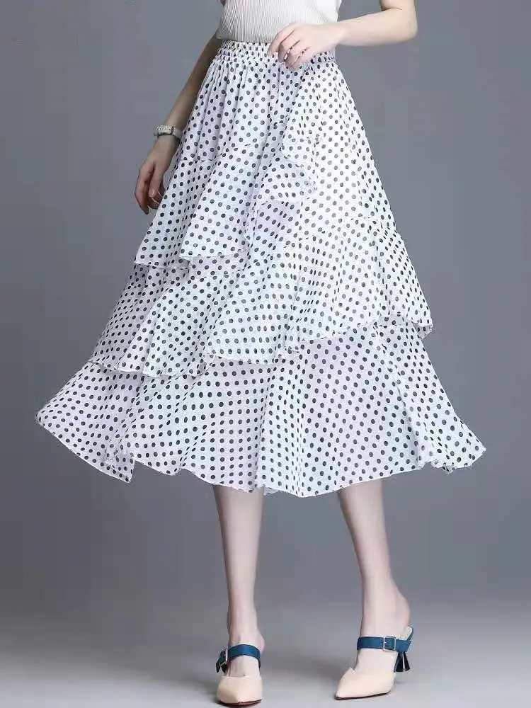Hot Sale Floral Skirt Women New Summer 2025 Sweet Ruffled A-line Chiffon Long Skirt Woman Korean Clothing