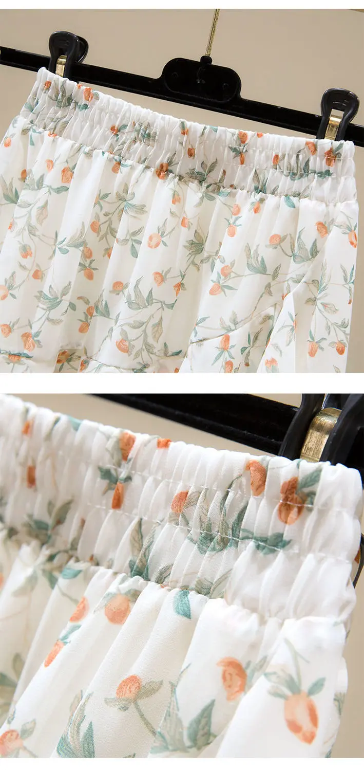 Hot Sale Floral Skirt Women New Summer 2025 Sweet Ruffled A-line Chiffon Long Skirt Woman Korean Clothing