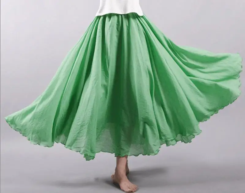 Women's Elegant High Waist Linen Maxi Skirt 2026 Summer Ladies Casual Elastic Waist 2 Layers Skirts Saia Feminina 20 Colors SK53