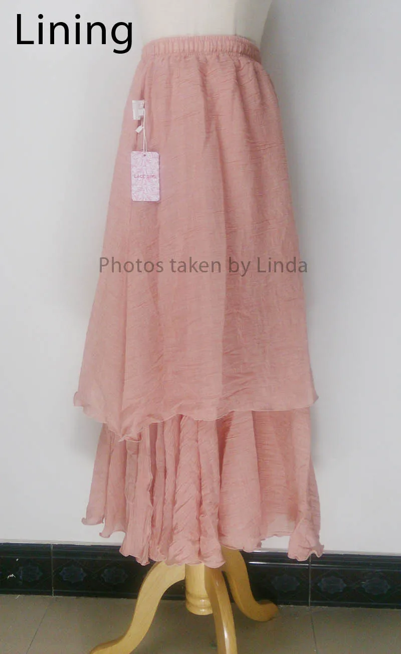 Women's Elegant High Waist Linen Maxi Skirt 2026 Summer Ladies Casual Elastic Waist 2 Layers Skirts Saia Feminina 20 Colors SK53