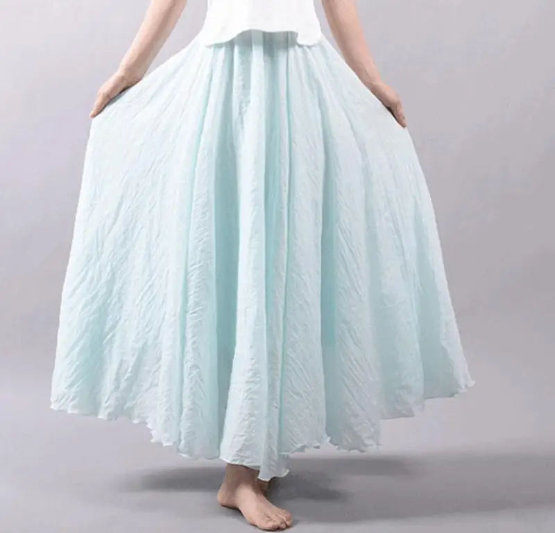 Women's Elegant High Waist Linen Maxi Skirt 2026 Summer Ladies Casual Elastic Waist 2 Layers Skirts Saia Feminina 20 Colors SK53