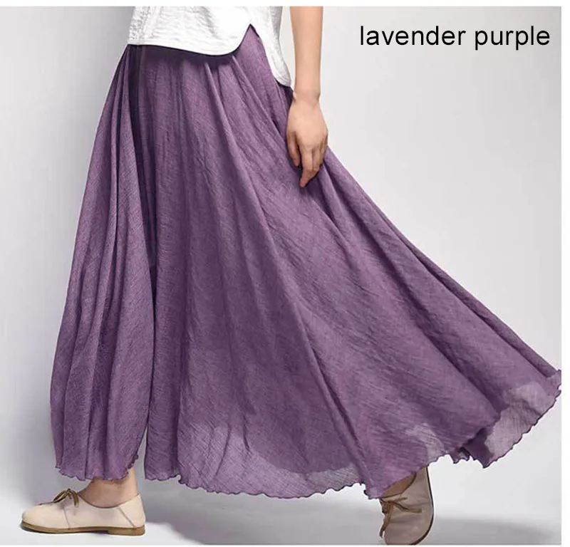 Women's Elegant High Waist Linen Maxi Skirt 2026 Summer Ladies Casual Elastic Waist 2 Layers Skirts Saia Feminina 20 Colors SK53