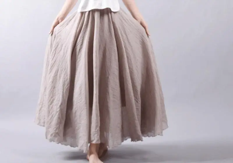 Women's Elegant High Waist Linen Maxi Skirt 2026 Summer Ladies Casual Elastic Waist 2 Layers Skirts Saia Feminina 20 Colors SK53