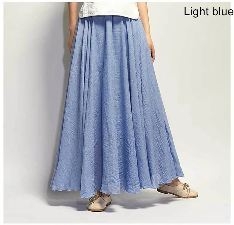 Women's Elegant High Waist Linen Maxi Skirt 2026 Summer Ladies Casual Elastic Waist 2 Layers Skirts Saia Feminina 20 Colors SK53