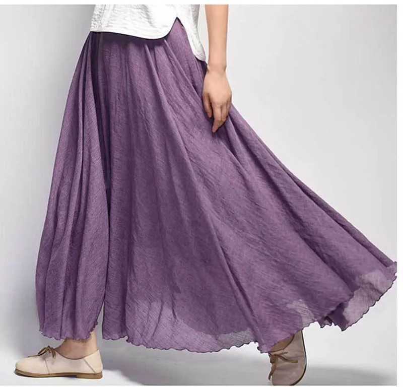 Women's Elegant High Waist Linen Maxi Skirt 2026 Summer Ladies Casual Elastic Waist 2 Layers Skirts Saia Feminina 20 Colors SK53