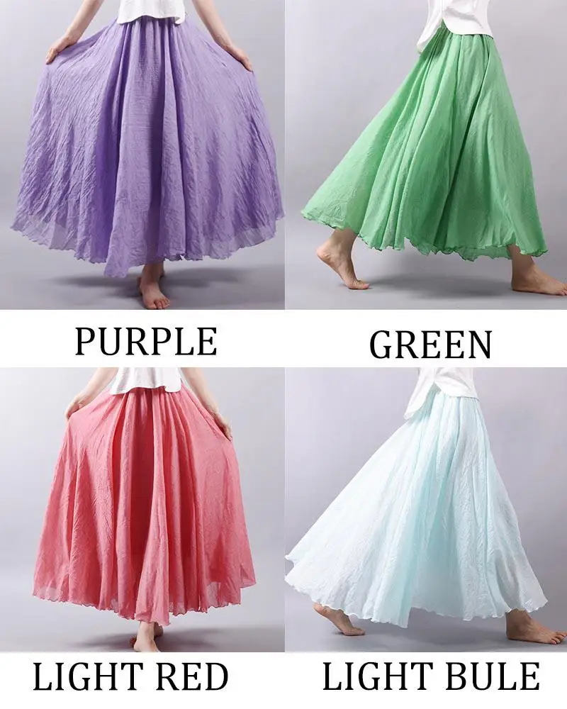 Women's Elegant High Waist Linen Maxi Skirt 2026 Summer Ladies Casual Elastic Waist 2 Layers Skirts Saia Feminina 20 Colors SK53