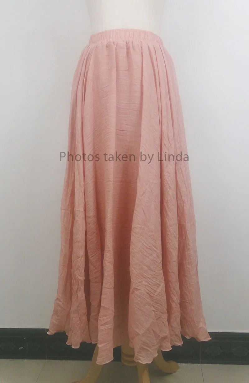 Women's Elegant High Waist Linen Maxi Skirt 2026 Summer Ladies Casual Elastic Waist 2 Layers Skirts Saia Feminina 20 Colors SK53