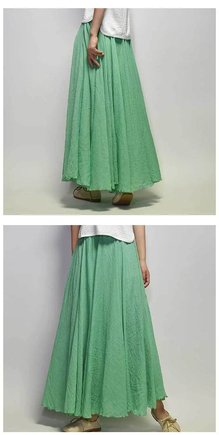 Women's Elegant High Waist Linen Maxi Skirt 2024 Summer Ladies Casual Elastic Waist 2 Layers Skirts Saia Feminina