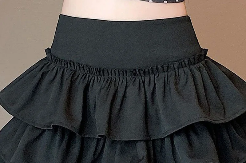 Korean Puffy Ruffles Cake Mini Skirt Women Kawaii Cute High Waist A-Line Skirts Girl's Fashion Streetwear Anti-Glare Short Skirt