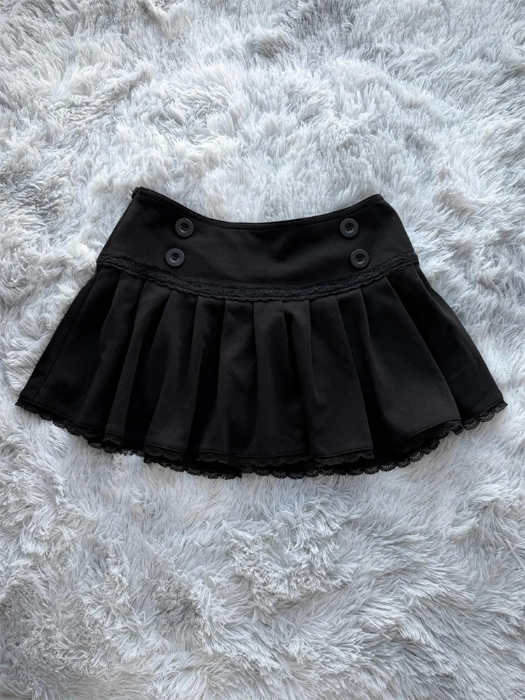 Gothic Punk Halloween Women's Y2K Aesthetic Mini Skirt Kawaii Cute Casual Slim Chic Trendy Fashion Jirai Kei Lace Pleated Skirts