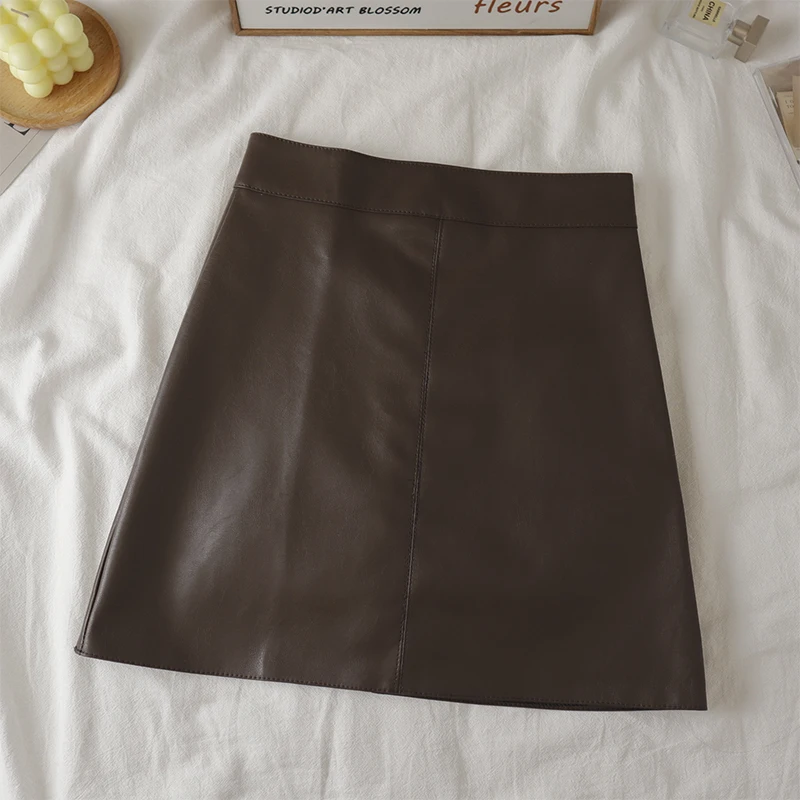 Faux Leather Mini Skirt for Women High Rise A-line PU Short Skirt with Built-in Shorts Black Brown Autumn Winter Trend Outfit