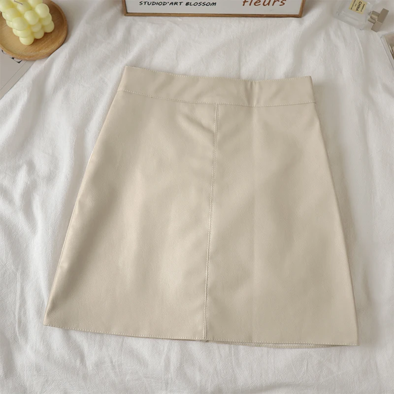 Faux Leather Mini Skirt for Women High Rise A-line PU Short Skirt with Built-in Shorts Black Brown Autumn Winter Trend Outfit