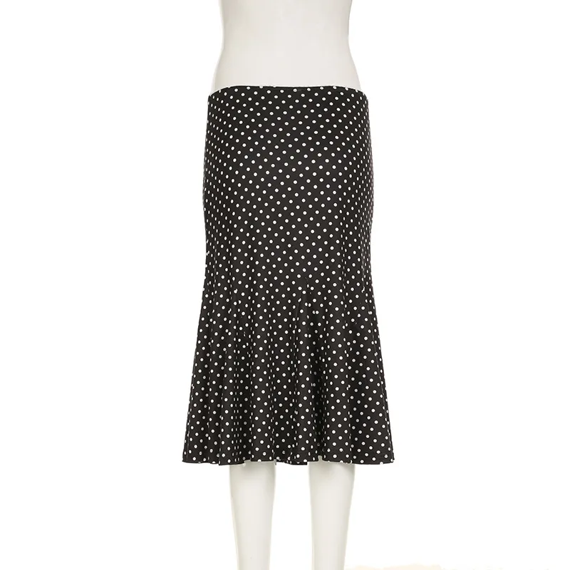 Women's Midi Skirts Dot Print Low Waist Skirts Spring Summer Casual Skirts 2025 Fashion Casual Elegant Clothes