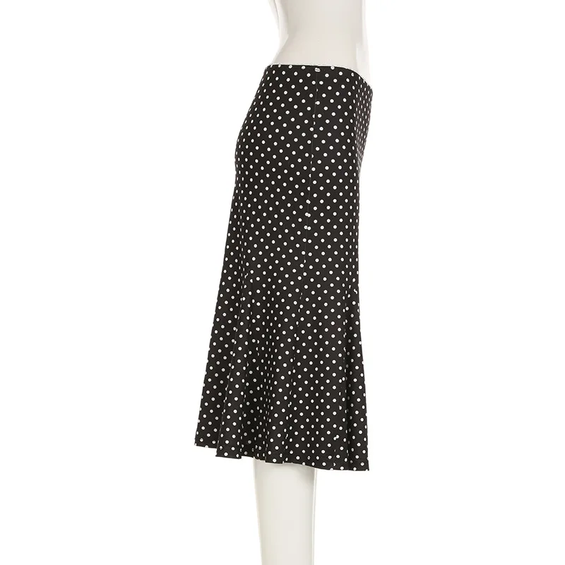 Women's Midi Skirts Dot Print Low Waist Skirts Spring Summer Casual Skirts 2025 Fashion Casual Elegant Clothes