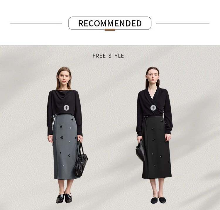 Amii Women's Skirt 2026 Autumn New Office Lady Anti-wrinkle Nail Flower Midi Skirt Elegant Versatile Women's Clothing 12621008
