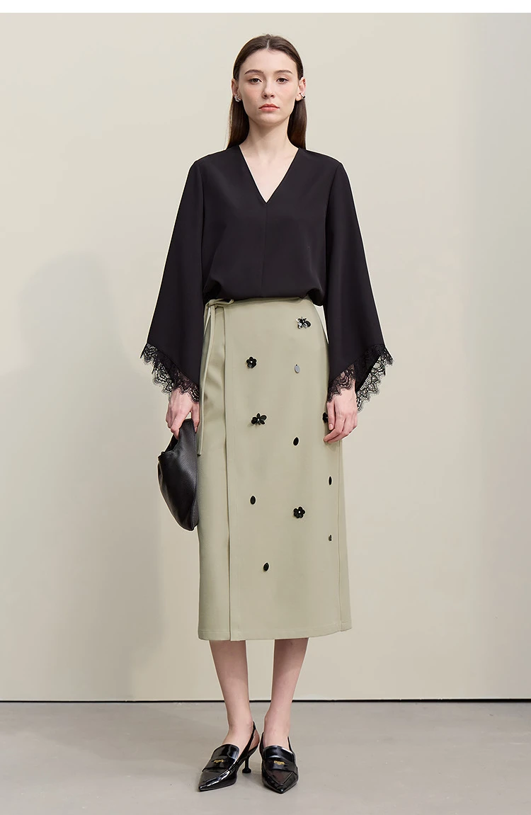 Amii Women's Skirt 2026 Autumn New Office Lady Anti-wrinkle Nail Flower Midi Skirt Elegant Versatile Women's Clothing 12621008