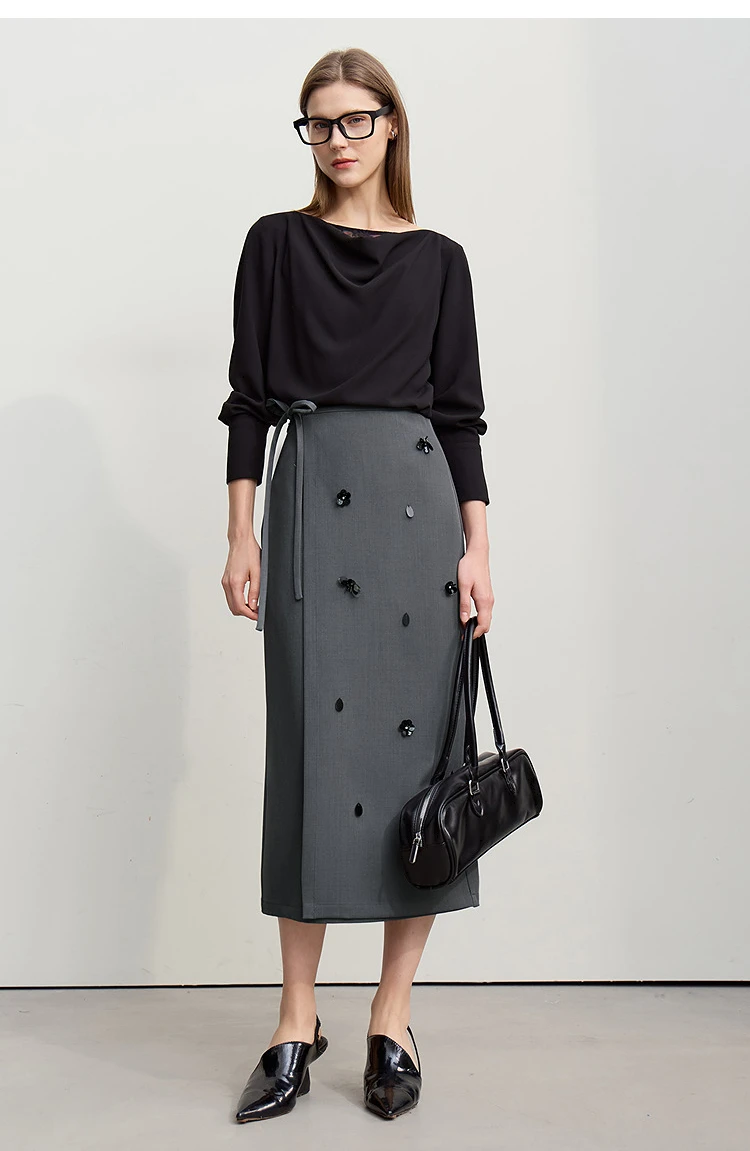 Amii Women's Skirt 2026 Autumn New Office Lady Anti-wrinkle Nail Flower Midi Skirt Elegant Versatile Women's Clothing 12621008